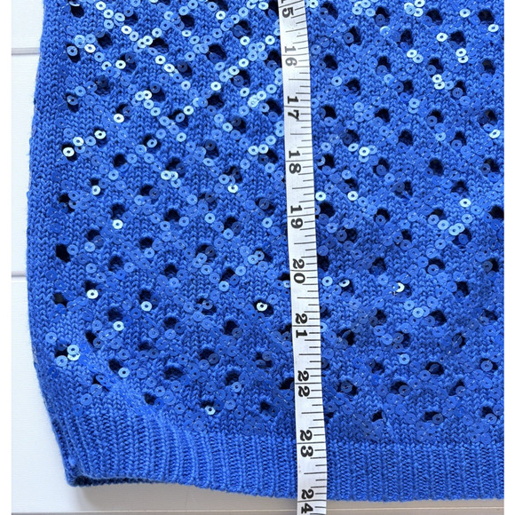 Chicos Size 1 | M /8 Sasha Sequin Pullover Sweater Royal Blue Open Knit Sparkly - Picture 11 of 11